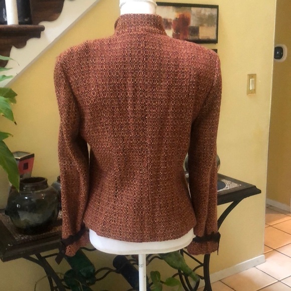 The Limited Cinnamon Wool Tweed Blend Jacket Faux Suede Trim & Mandarin Collar M - Picture 3 of 14